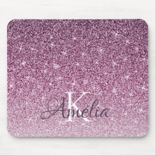 Personalised Purple Sparkle Glitter Monogram Mouse Pad