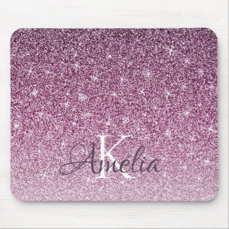 Personalised Purple Sparkle Glitter Monogram Mouse Pad