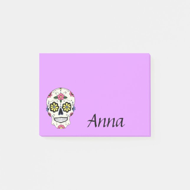 Personalised Purple Sugar Skull Post It Notes (Front)