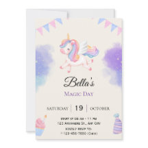 Personalised Purple Unicorn  Birthday Invitation