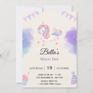Personalised Purple Unicorn  Birthday Invitation