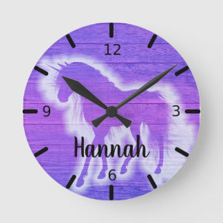 Personalised Purple Unicorn Round Clock