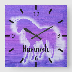 Personalised Purple Unicorn Square Wall Clock