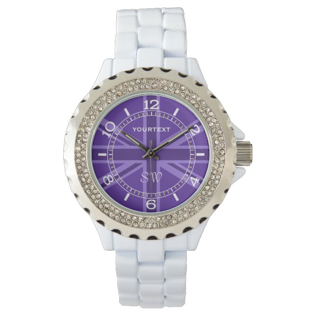Personalised Purple Union Jack Design Dial Watch (Front)