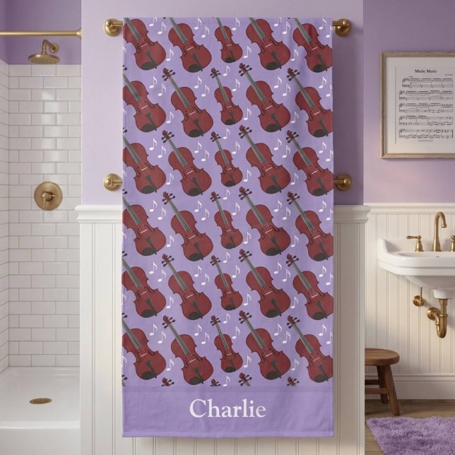 Personalised Purple Violin Bath Towel (Creator Uploaded)