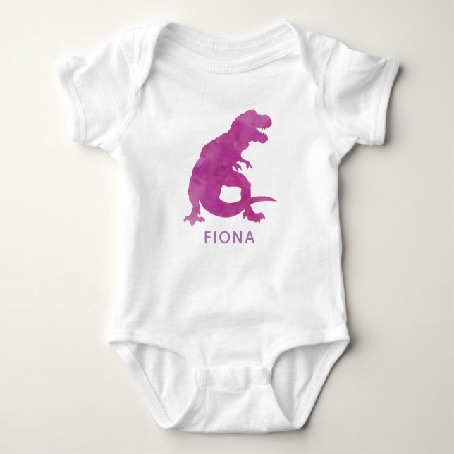 Personalised Purple Watercolor Dinosaur Baby Girl Bodysuit (Front)