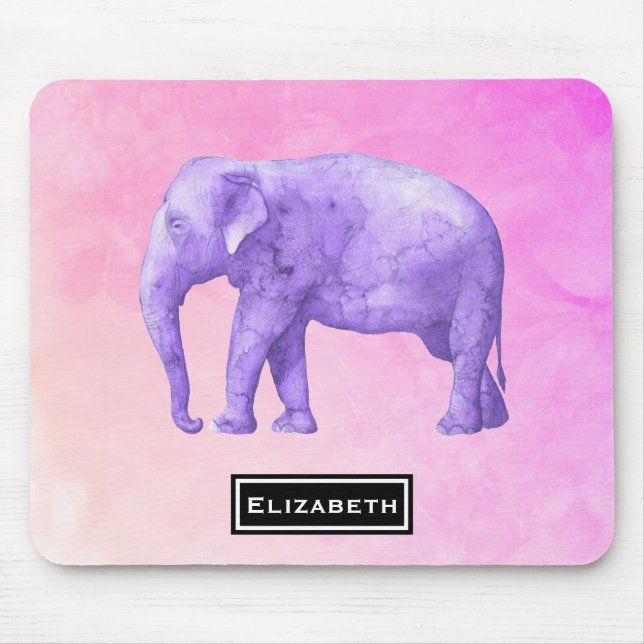 Personalised Purple Watercolor Elephant Mouse Pad (Front)