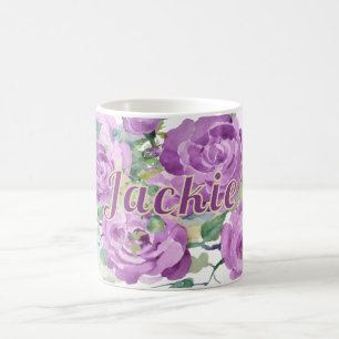 Personalised Purple Watercolor Floral Name Coffee Coffee Mug