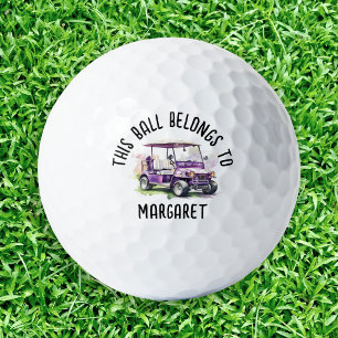 Personalised Purple Watercolor Golf Cart Balls
