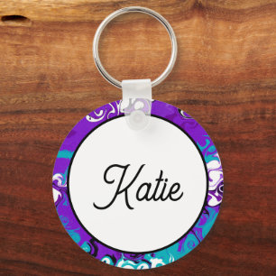 Personalised Purple Waves Fluid Art Key Ring