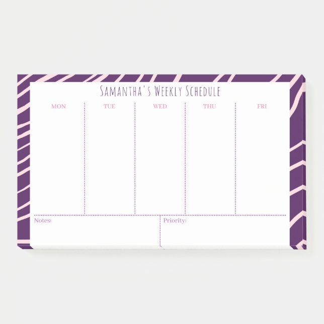 Personalised Purple Weekly Class Schedule Post-it Notes (Front)