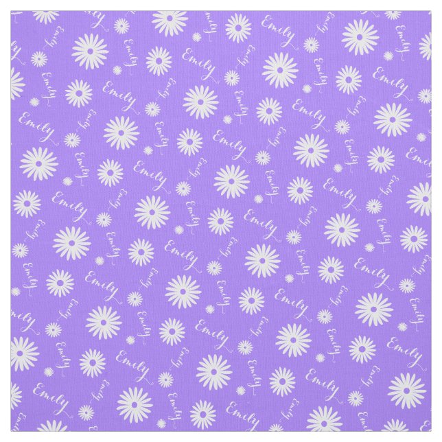 Personalised purple white daisy name pattern fabric (Swatch)
