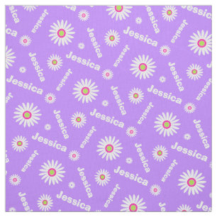 Personalised purple white daisy name pattern fabric