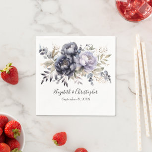 Personalised Purple White Floral Botanical Wedding Napkin