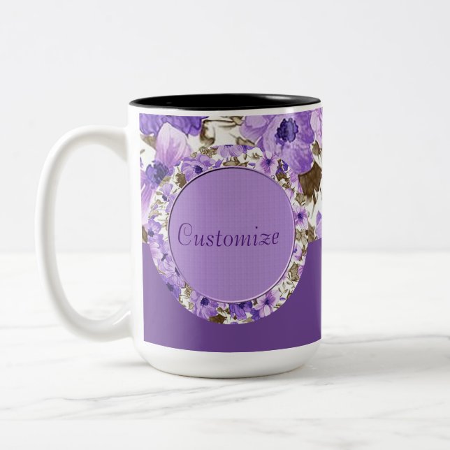 Personalised Purple & White Floral Mug (Left)