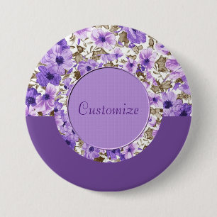 Personalised Purple & White Floral Round Button 2