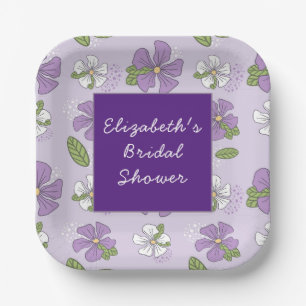 Personalised Purple & White Flowers Bridal Shower Paper Plate