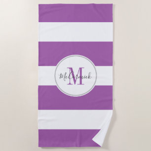 Personalised Purple White Hand Lettered Script Beach Towel