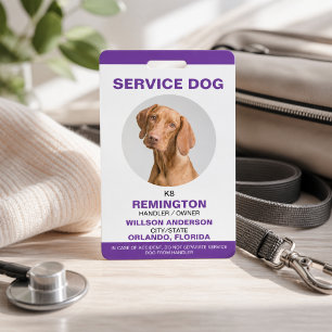 Personalised purple White Service Dog Photo ID Badge