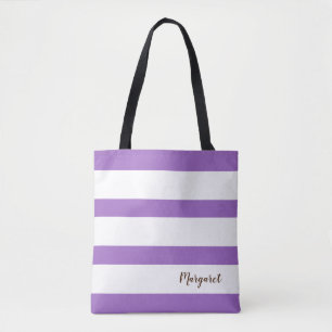 Personalised Purple & White Striped  Tote Bag