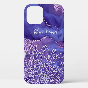 Personalised Purple White Watercolor Mandala iPhone 12 Pro Case