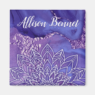 Personalised Purple White Watercolor Mandala Magnet