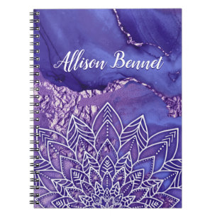 Personalised Purple White Watercolor Mandala Notebook
