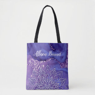 Personalised Purple White Watercolor Mandala Tote Bag