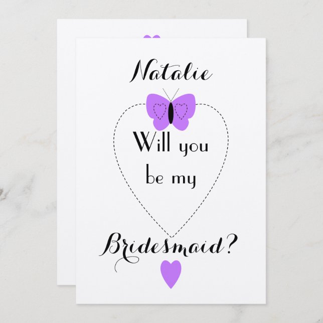Personalised purple Will you be my Bridesmaid Invitation (Front/Back)
