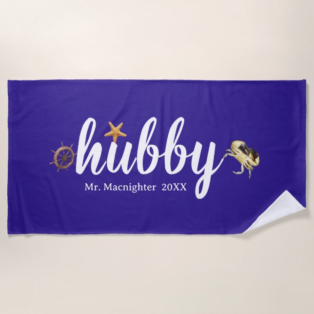 Personalised Purple with Ocean Creatures   Beach Towel (Front)