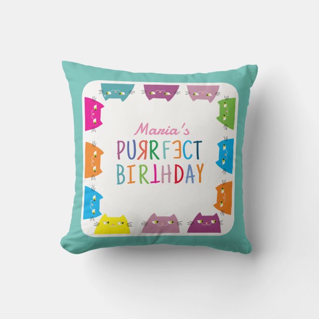 Personalised Purrfect Birthday Cushion (Front)