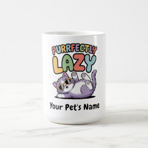 Personalised Purrfectly Lazy Cat Custom Pet Name Coffee Mug