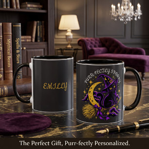 Personalised Purrfectly Spooky Black Cat Witch Mug
