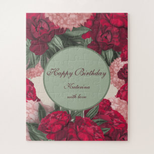 Personalised puzzles birthday. Wonderful peonies.