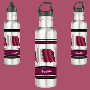 Personalised Qatar Flag Back To School   710 Ml Water Bottle