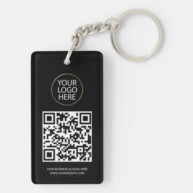 Personalised QR Code Business Card Your Logo Black Key Ring (Back)