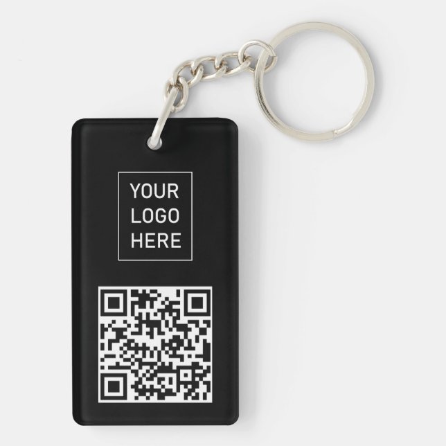 Personalised QR Code Business Card Your Logo Black Key Ring (Back)