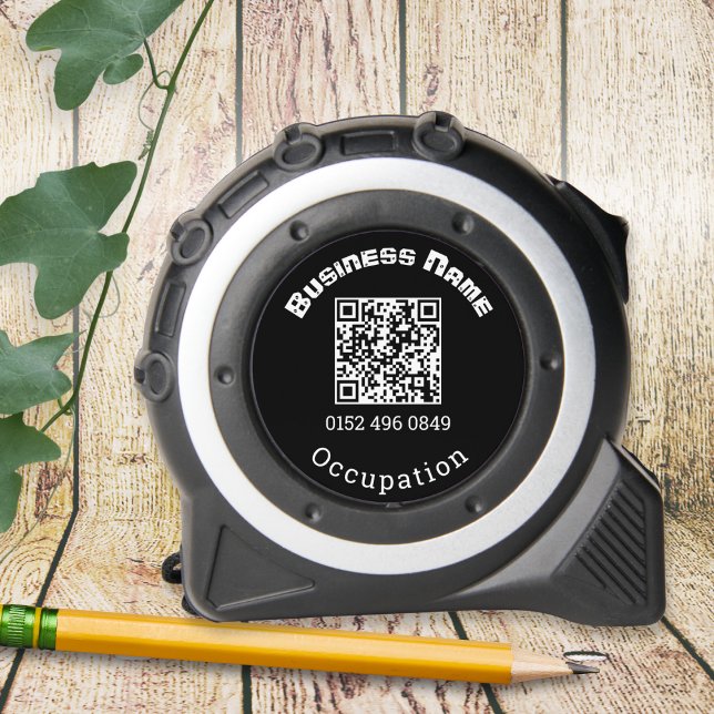 Personalised QR Code Business Work Trade Template 1 (A tape measure to personalize with name or business name, occupation, telephone and QR code)