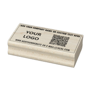 Personalised QR Code Info Logo Text Rubber Stamp