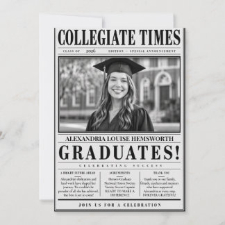 Personalised QR code Newspaper Graduation Invitation