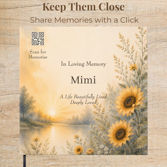 Personalised QR Code Sunflower Memorial Guest Book (Personalized memorial guest book with a custom QR code linking guests to a meaningful digital tribut)