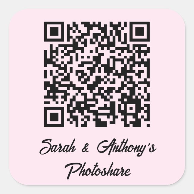Personalised QR Code Wedding Photo Share Website Square Sticker (Front)