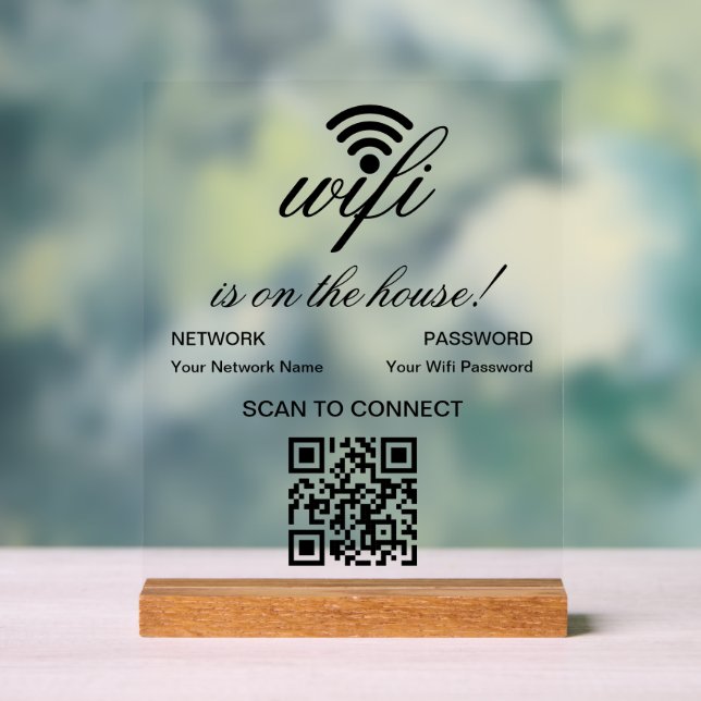 Personalised QR Code Wifi Internet Scan to Connect Acrylic Sign (Neutral)
