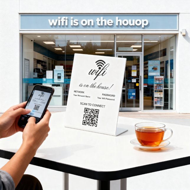 Personalised QR Code Wifi Internet Scan to Connect Pedestal Sign (Creator Uploaded)
