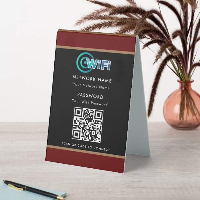 Personalised QR Code Wifi Network Password Black (In SItu (Table))