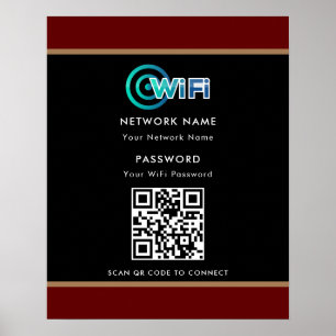 Personalised QR Code Wifi Network Password Black Poster