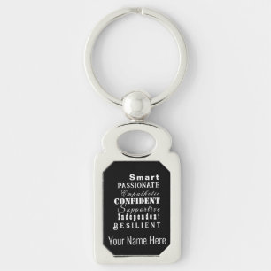 Personalised Qualities of Great Women Black White Key Ring