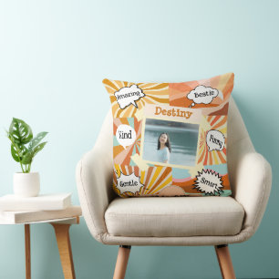 Personalised qualities of teens on retro design cushion
