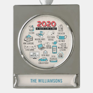 Personalised Quarantine Christmas Commemorative Silver Plated Banner Ornament