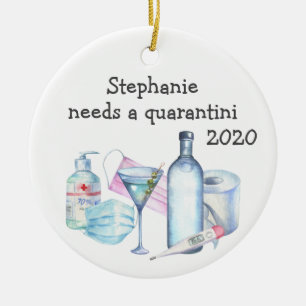 Personalised Quarantine Funny  Quarantini Ceramic Ornament